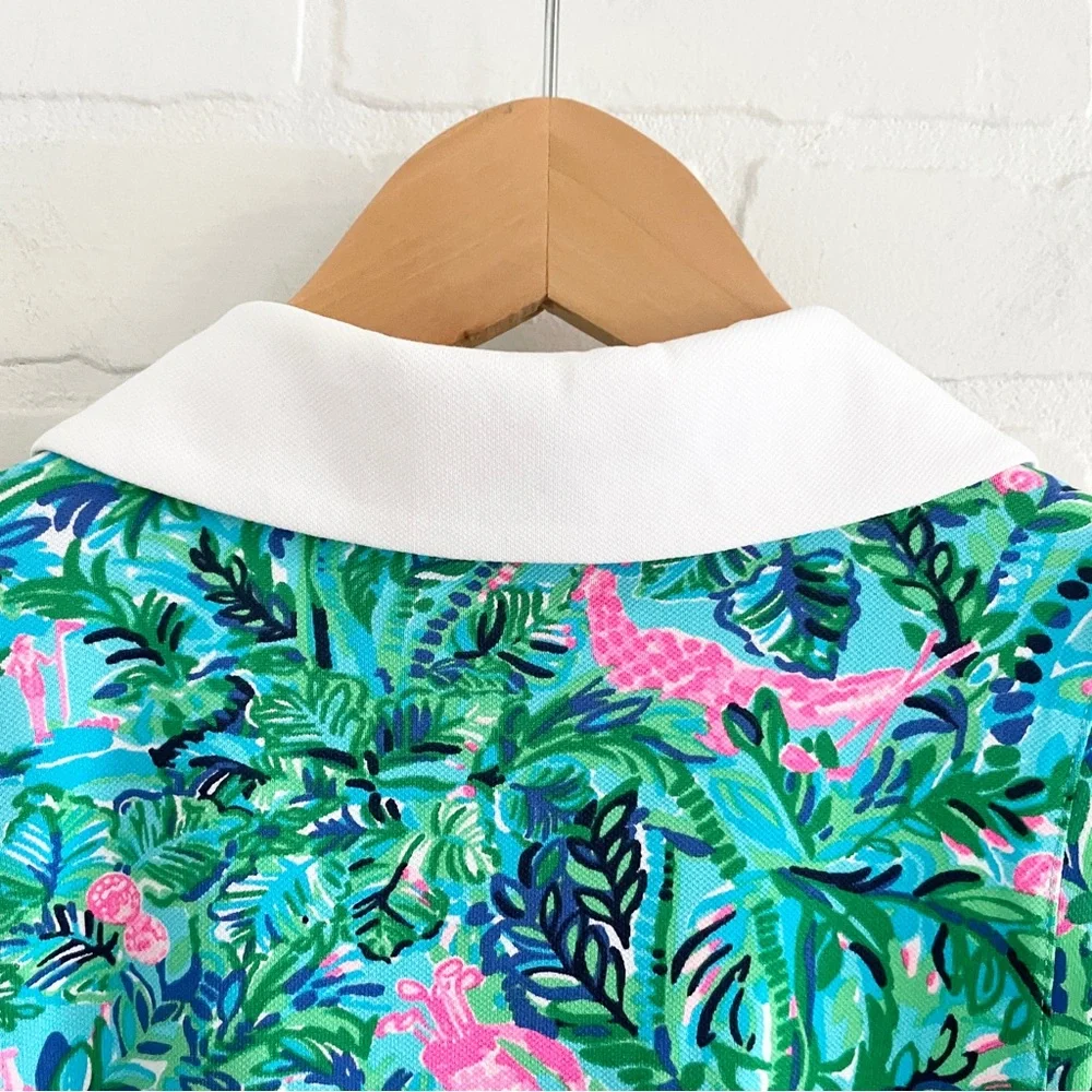 Lilly Pulitzer Imara Golf Print Polo Top Novelty Gold Buttons XS - Picture 14 of 16